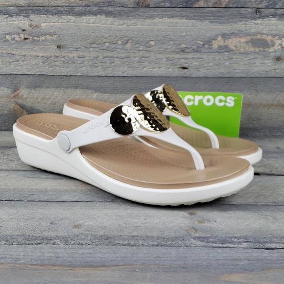 crocs gold flip flops